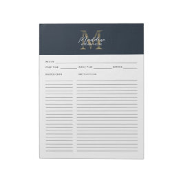 Schriftzug Navy Blau Metallic Gold Monogramm Rezep Notizblock