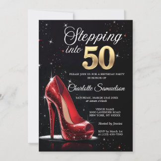 Schritt in 50 GEBURTSTAG Red High Heels 50 Einladung