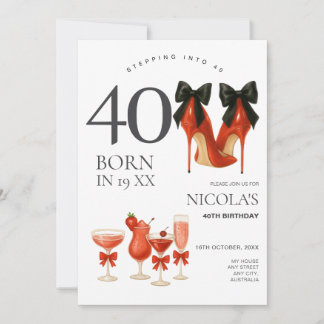 Schritt in die 40er - moderne rote und schwarze 40 einladung