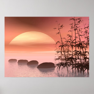 Schritte zum roten Sonnenuntergang Poster