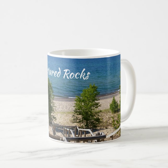 Schritte zum Strand von Twelvemile, Pictured Rocks Kaffeetasse (VorderseiteRechts)