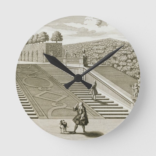 Schritte zur Gartenterrasse, Belvedere-Palast, Runde Wanduhr (Vorderseite)