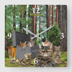 Schrodingers Cat Clock Quadratische Wanduhr