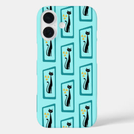 Schrödingers Cat Mid Century Modern blass blau iPhone 16 Hülle