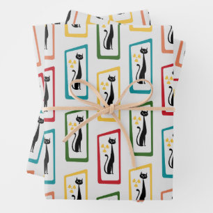 Schrödingers Cat Mid Century Modern farbig Geschenkpapier Set