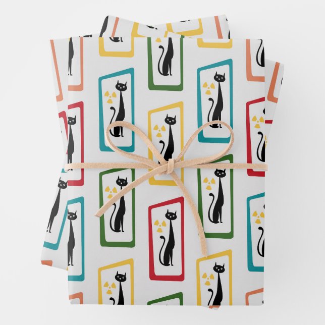 Schrödingers Cat Mid Century Modern farbig Geschenkpapier Set (Beispiel)