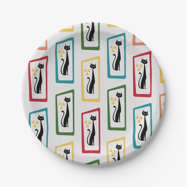 Schrödingers Cat Mid Century Modern farbig Pappteller (Vorderseite)