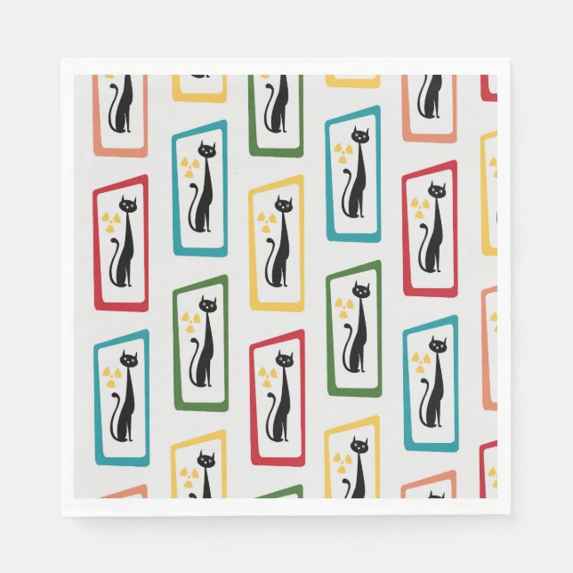 Schrödingers Cat Mid Century Modern farbig Serviette (Vorderseite)