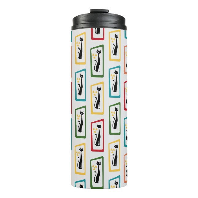 Schrödingers Cat Mid Century Modern farbig Thermosbecher (Vorderseite)