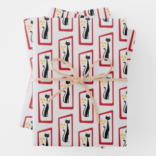 Schrödingers Cat Mid Century Modern Red Geschenkpapier Set