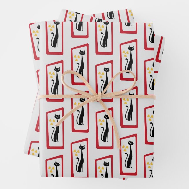 Schrödingers Cat Mid Century Modern Red Geschenkpapier Set (Beispiel)