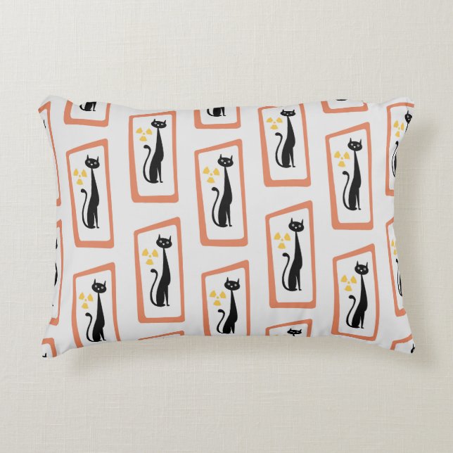 Schrödingers Cat Mid Century Moderne Orange Dekokissen (Vorderseite)