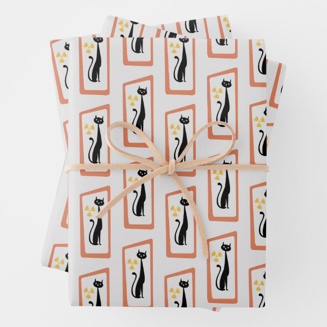 Schrödingers Cat Mid Century Moderne Orange Geschenkpapier Set (Beispiel)