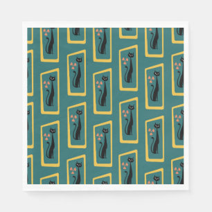 Schrödingers Cat Mid Century Modernes dunkelblau Serviette
