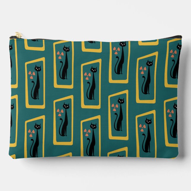 Schrödingers Cat Mid Century Modernes dunkelblau Zubehörtasche (Vorderseite)