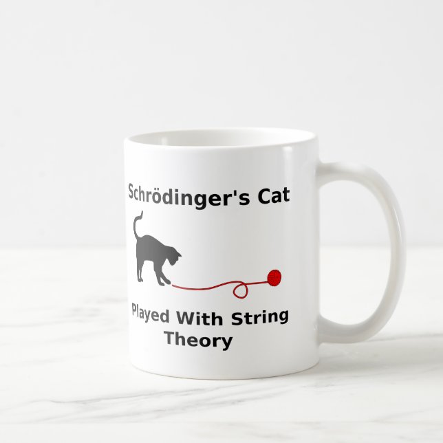 Schrödingers Katze gespielt mit Schnur-Theorie Kaffeetasse (Rechts)
