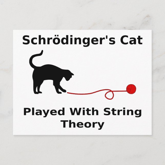 Schrödingers Katze gespielt mit Schnur-Theorie Postkarte (Vorderseite)