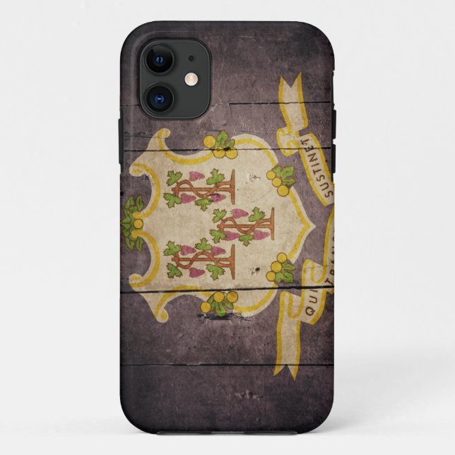 Schroffe hölzerne Connecticut-Flagge Case-Mate iPhone Hülle (Rückseite)