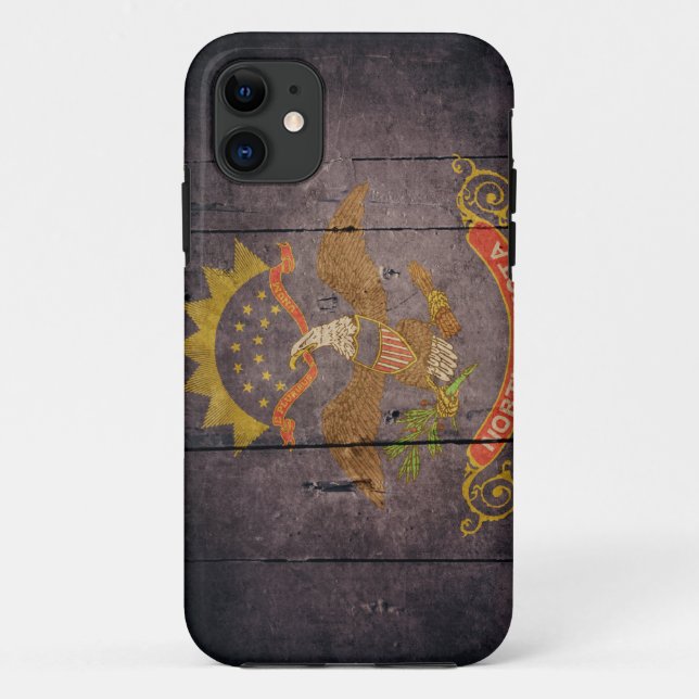 Schroffe hölzerne North- Dakotaflagge Case-Mate iPhone Hülle (Rückseite)