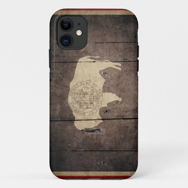 Schroffe hölzerne Wyoming-Flagge Case-Mate iPhone Hülle (Rückseite)