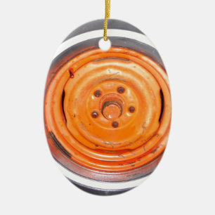Schrottplatz Vintage-Rad, orange schwarz und weiß Keramik Ornament