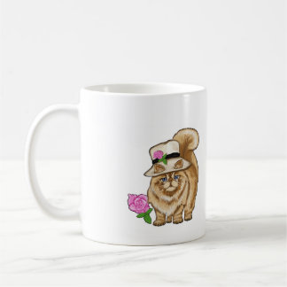 schrullige Frau wütende Katze. Kaffee-Tasse, Tasse