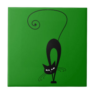 Schrullige lustige schwarze Katze katzenartig Fliese