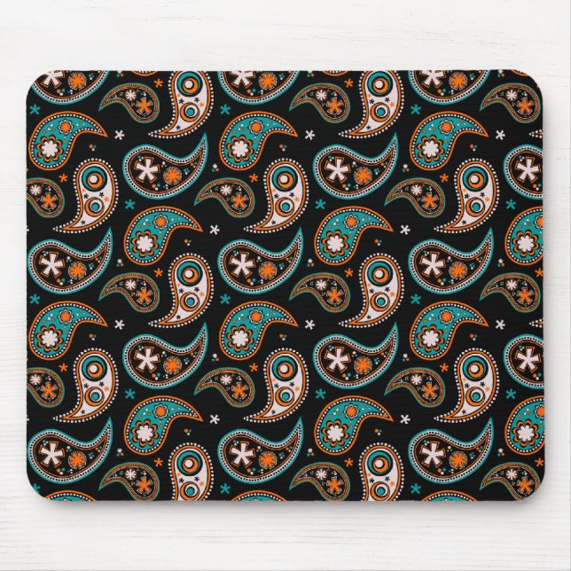 Schrulliger Paisley-Türkis und -orange Mousepad (Vorne)