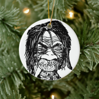 Schrumpfkopf Keramik Ornament