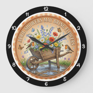 Schubkarre Wildblume Frühling Erbe Große Wanduhr