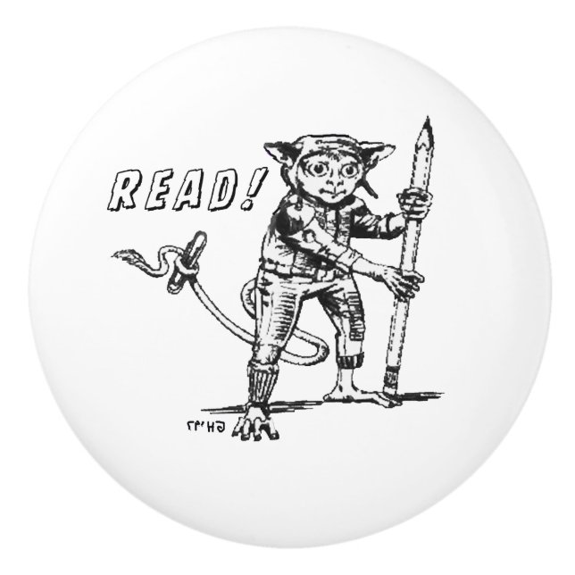 Schublade mit weißer Keramik für Leser und Schrift Keramikknauf (Vorderseite)