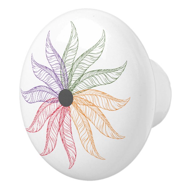 Schubladen - Farbige Federn Keramikknauf (Rechts)