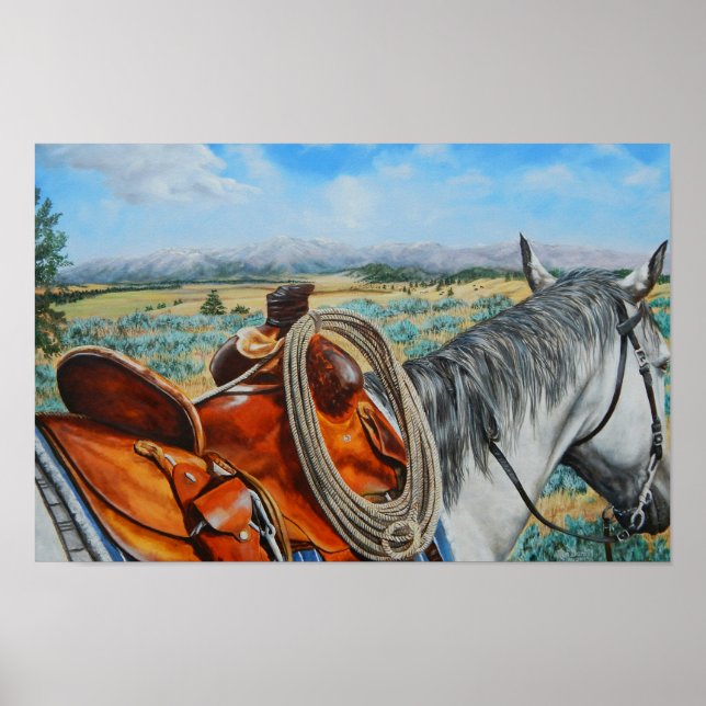 Schüchtern Sie Pferd, Sattel, Cowboy, Poster (Vorne)