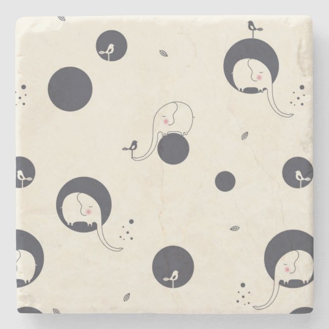 Schüchternes Elefant-Muster Steinuntersetzer (Vorderseite)