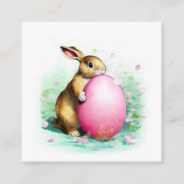 schüchternes Hase hinter einem großen Ostereier Begleitkarte (Vorderseite)