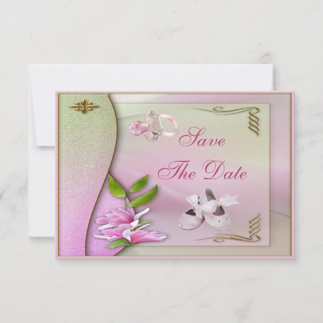 Schuhe, Schnuller & Magnolia Save the Date Dusche (Vorderseite)