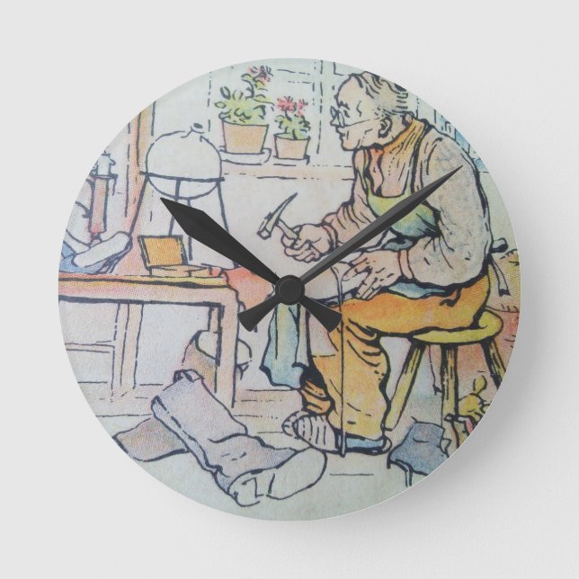 Schuhreparaturgeschäft für Schuhe mit antiker Aqua Runde Wanduhr (Vorderseite)