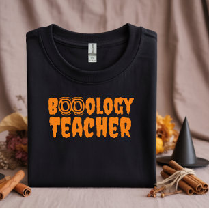 Schul-Halloween Boo Lehrer orange Typografie T-Shirt