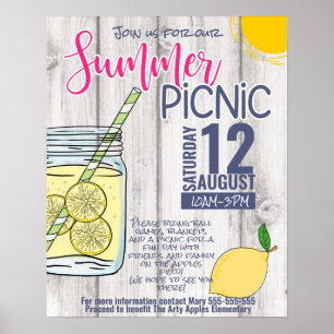 Schul-Sommerpicknick-Limonade-Mason-Glas, PTO Poster