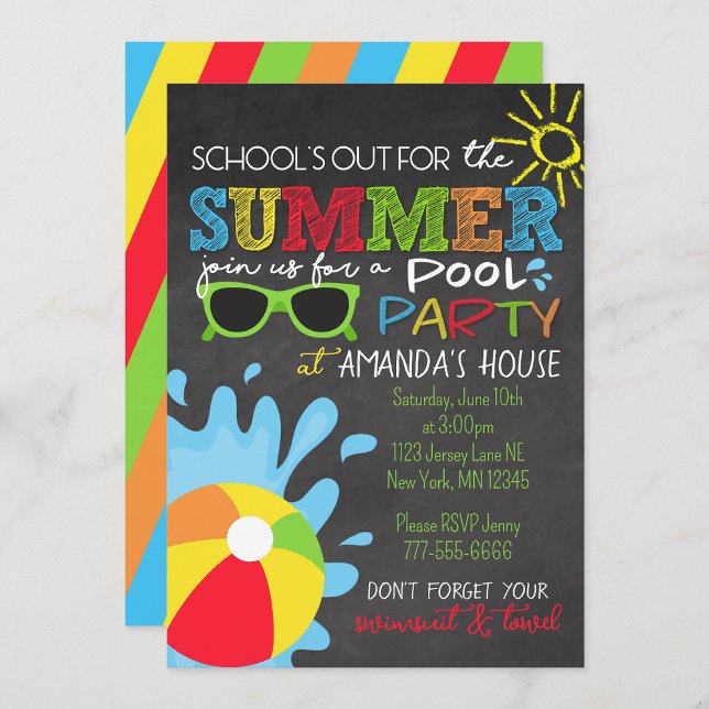 Schulabbruch für das Chalkboard-Party im Sommer Einladung (School's Out for the Summer Chalkboard Party Invite)