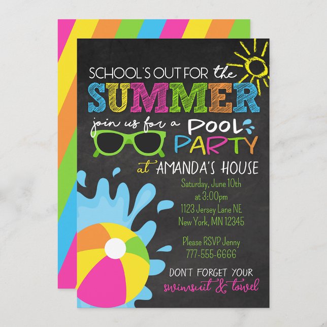 Schulabbruch für das Chalkboard-Party im Sommer Einladung (School's Out Summer Water Fun Party Invitations)