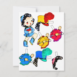 Schulband Girl Vintage Papierpuppe ausschneiden Karte