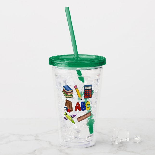 Schulbedarf Bücher Rechner Crayons Lehrer Acryltrinkbecher (Vorderseite Ice)