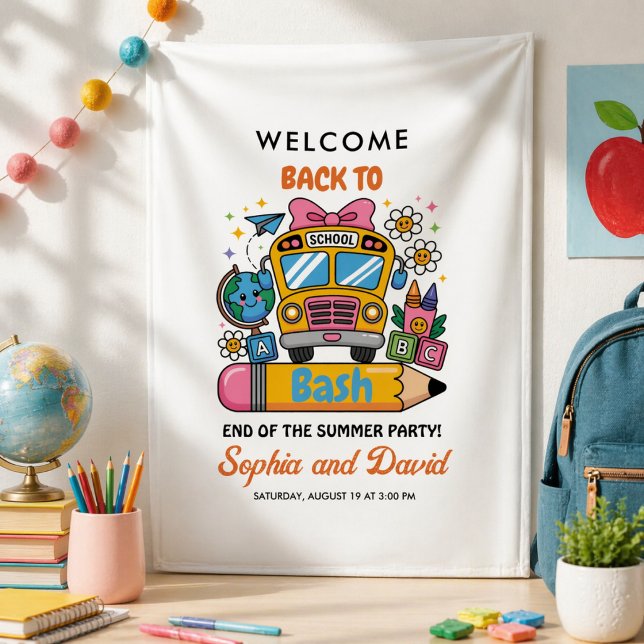 Schulbeginn-Bash! Bearbeitbare Sommerparty zum Sch Banner (School’s Back Bash! Editable End of Summer Party Banner)