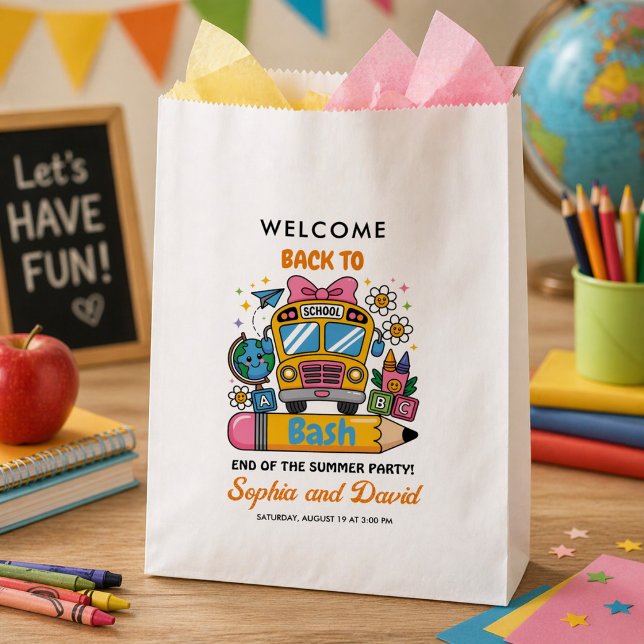 Schulbeginn-Bash! Bearbeitbare Sommerparty zum Sch Geschenktütchen (School’s Back Bash! Editable End of Summer Party Favor Bag)