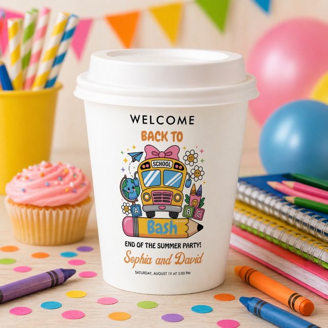 Schulbeginn-Bash! Bearbeitbare Sommerparty zum Sch Pappbecher (School’s Back Bash! Editable End of Summer Party Paper Cups)
