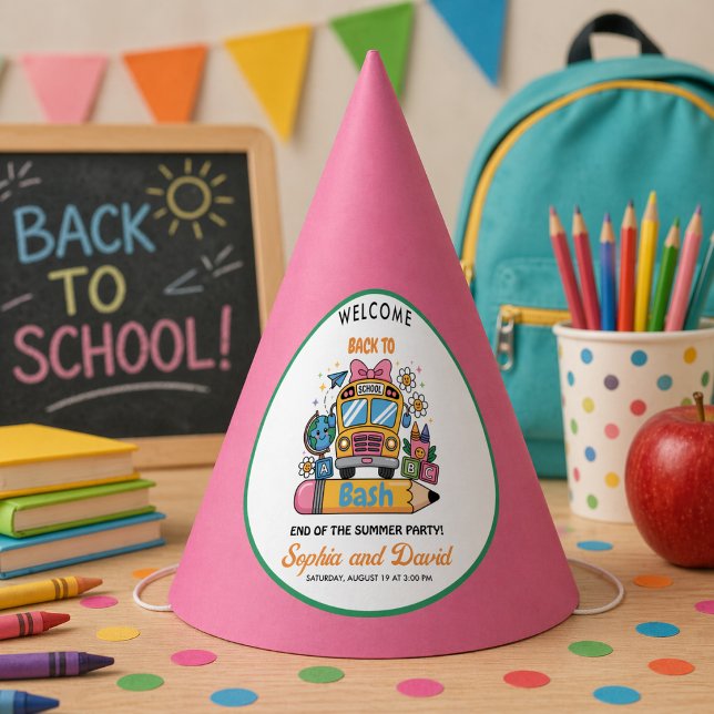 Schulbeginn-Bash! Bearbeitbare Sommerparty zum Sch Partyhütchen (School’s Back Bash! Editable End of Summer Party Hat)