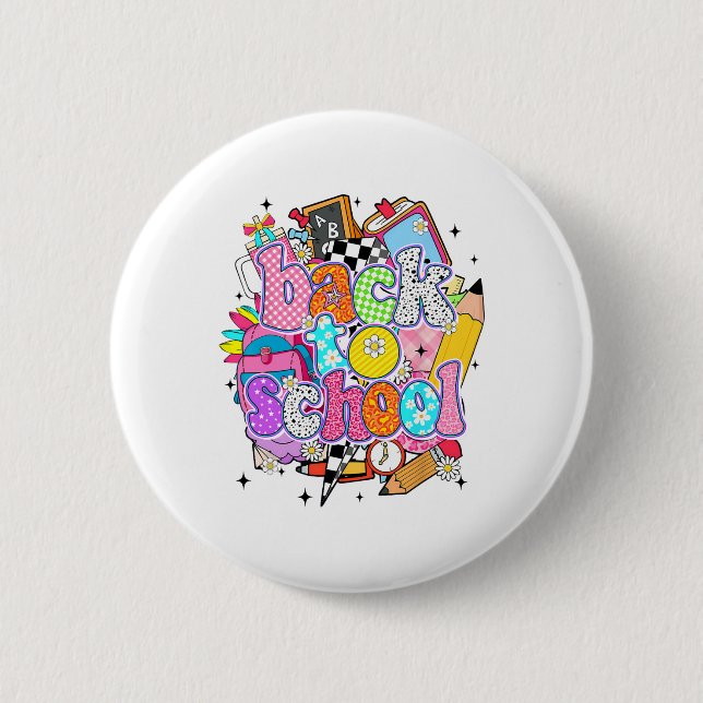 Schulbeginn Schulmaterial Erster Schultag Lehrer Button (Vorderseite)