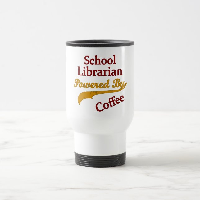 Schulbibliothekar angetrieben durch Kaffee Reisebecher (Mittel)