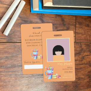 Schulbibliothekar Orange Vertikales Foto-ID-Abzeic Ausweis